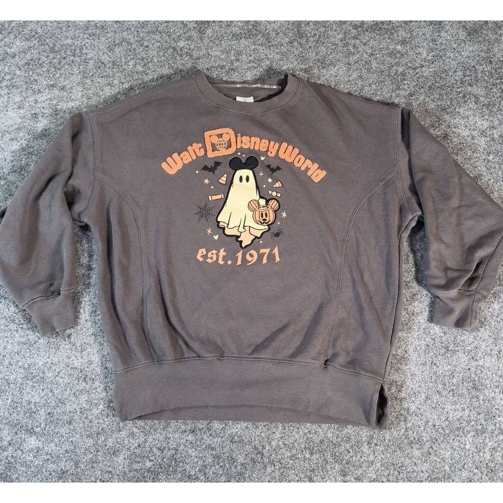 2024 Disney World Mickey Ears Hat Ghost Embroidered Crewneck Sweatshirt XS